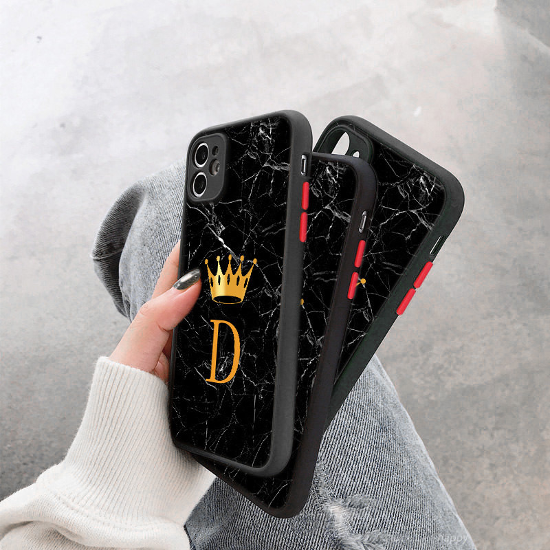 Lovebay Crown Letter ματ θήκη τηλεφώνου για iPhone 11 12 Pro Max 7 8 Plus XS Max X XR SE 2020 12 Mini Simple Initials Μαρμάρινο κάλυμμα