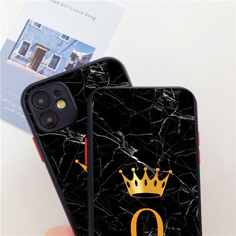 Lovebay Crown Letter ματ θήκη τηλεφώνου για iPhone 11 12 Pro Max 7 8 Plus XS Max X XR SE 2020 12 Mini Simple Initials Μαρμάρινο κάλυμμα