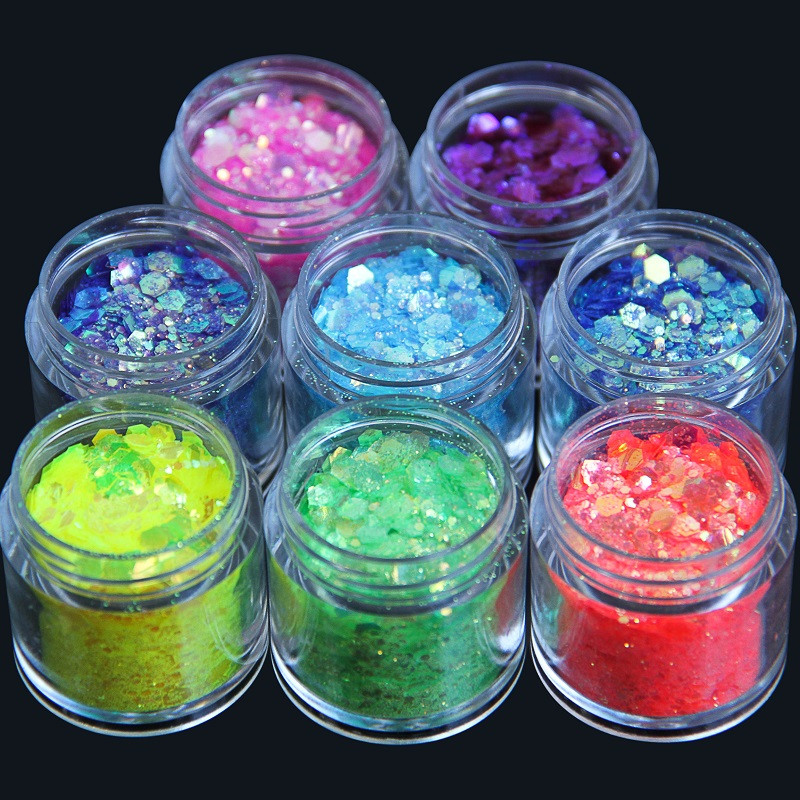 1 staklenka Super holografske šljokice za nokte Svjetlucavi zdepasti kameleonski šesterokutni pahuljice Paillette lak Manikura Svjetlucavi ukrasi za nokte