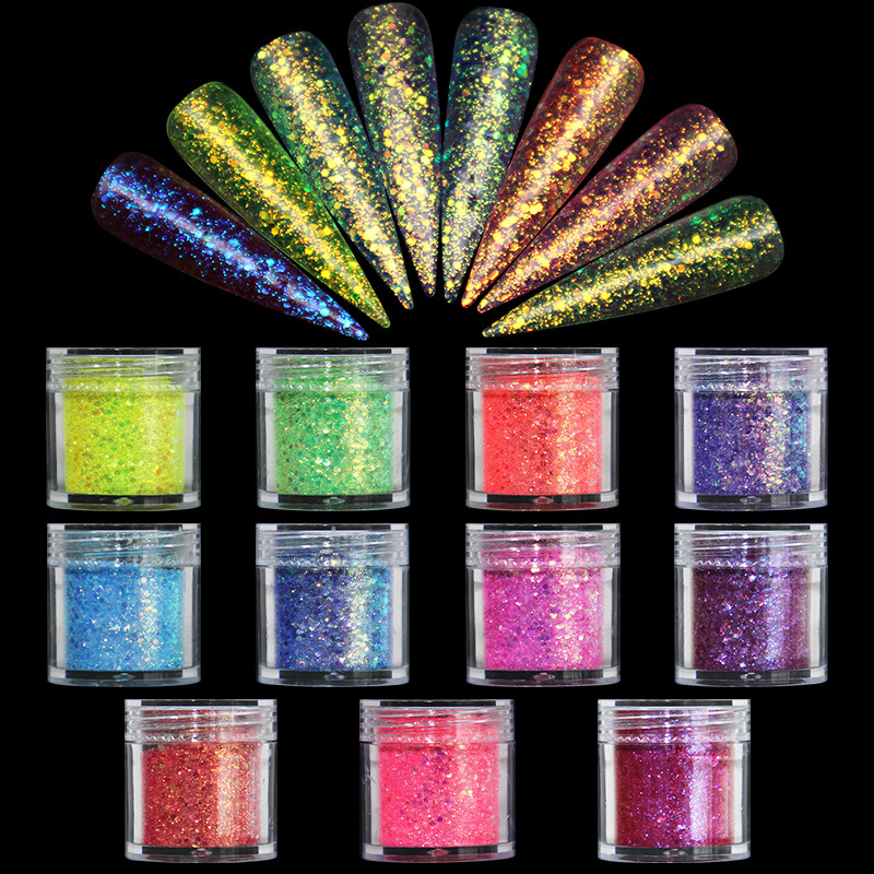 1 staklenka Super holografske šljokice za nokte Svjetlucavi zdepasti kameleonski šesterokutni pahuljice Paillette lak Manikura Svjetlucavi ukrasi za nokte