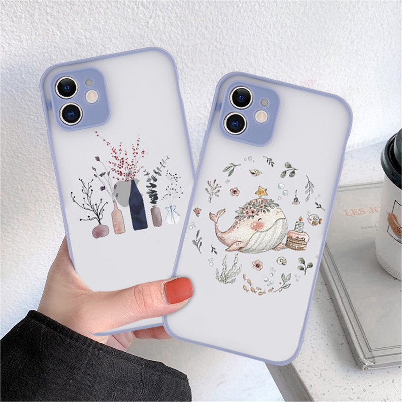 Θήκη Cute Flowers Pattern για iPhone 11 12 13 14 Pro Max X XR XS Max 7 8 Plus 12 13 Mini SE Διαφανές ματ αντικραδασμικό κάλυμμα