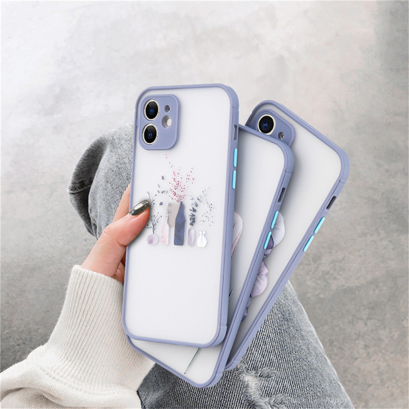Θήκη Cute Flowers Pattern για iPhone 11 12 13 14 Pro Max X XR XS Max 7 8 Plus 12 13 Mini SE Διαφανές ματ αντικραδασμικό κάλυμμα