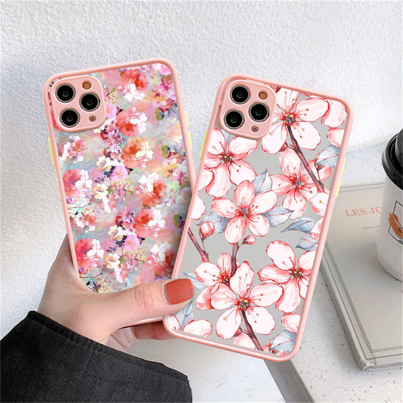 Fashion Pretty Flowers Case for iPhone 13 12 11 14 Pro Max 12 Mini XS Max XR X 7 8 Plus SE20 Matte Bumper Clear Coverproof