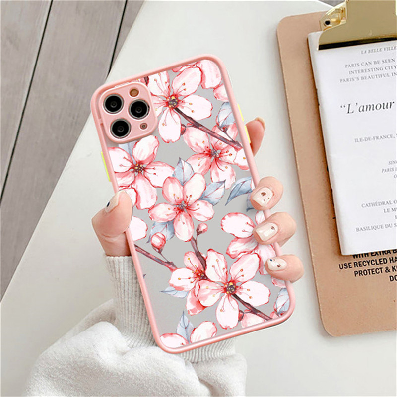Fashion Pretty Flowers Case for iPhone 13 12 11 14 Pro Max 12 Mini XS Max XR X 7 8 Plus SE20 Matte Bumper Clear Coverproof