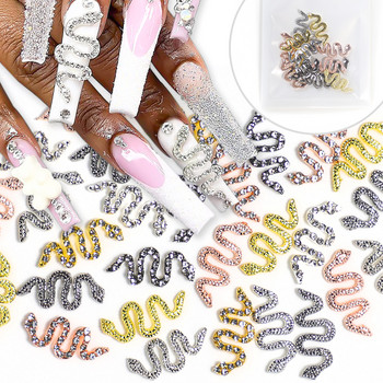 3D талисмани за нокти със змия от сплав Злато/сребро Метална декорация Изкуство на ноктите Стрази Маникюр Направи си сам луксозни аксесоари Професионалисти