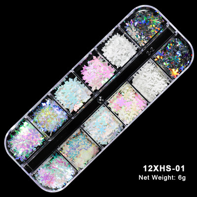 12 rešetki Maple Leaf Šljokice za nokte Nepravilne iridescentne AB pahuljice sirene Božićni snježni leptir Pailliette svjetlucavi alati za nokte