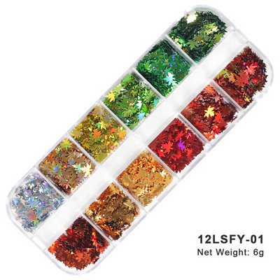 12 rešetki Maple Leaf Šljokice za nokte Nepravilne iridescentne AB pahuljice sirene Božićni snježni leptir Pailliette svjetlucavi alati za nokte