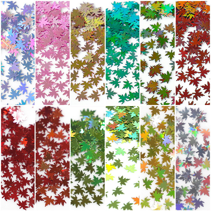 12 rešetki Maple Leaf Šljokice za nokte Nepravilne iridescentne AB pahuljice sirene Božićni snježni leptir Pailliette svjetlucavi alati za nokte