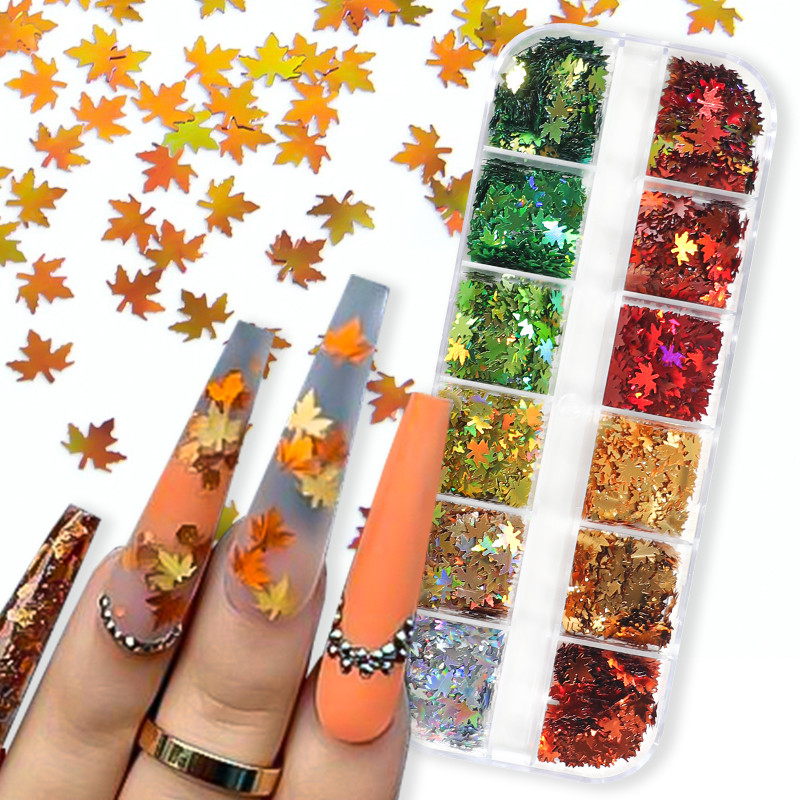 12 rešetki Maple Leaf Šljokice za nokte Nepravilne iridescentne AB pahuljice sirene Božićni snježni leptir Pailliette svjetlucavi alati za nokte