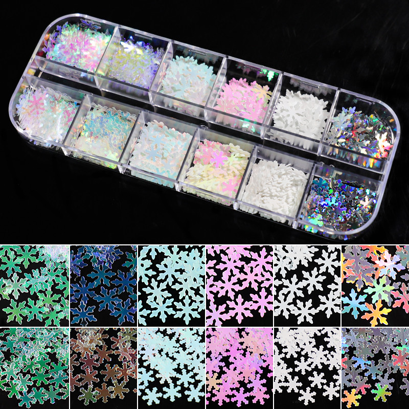 12 rešetki Maple Leaf Šljokice za nokte Nepravilne iridescentne AB pahuljice sirene Božićni snježni leptir Pailliette svjetlucavi alati za nokte