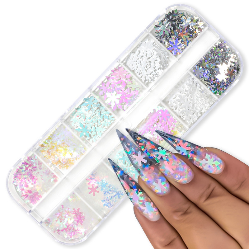 12 rešetki Maple Leaf Šljokice za nokte Nepravilne iridescentne AB pahuljice sirene Božićni snježni leptir Pailliette svjetlucavi alati za nokte