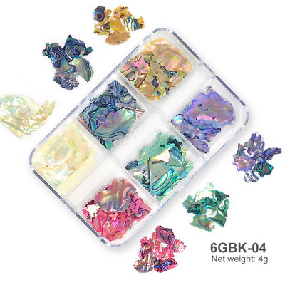 6 tinkleliai natūralūs abalone jūros kriauklės nagų dailės dekoravimas 3D netaisyklingo gabalo fragmentai tekstūros dribsniai nagų žavesiai manikiūro aksesuarai