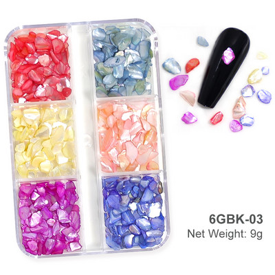 6 tinkleliai natūralūs abalone jūros kriauklės nagų dailės dekoravimas 3D netaisyklingo gabalo fragmentai tekstūros dribsniai nagų žavesiai manikiūro aksesuarai