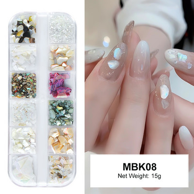 6 tinkleliai natūralūs abalone jūros kriauklės nagų dailės dekoravimas 3D netaisyklingo gabalo fragmentai tekstūros dribsniai nagų žavesiai manikiūro aksesuarai