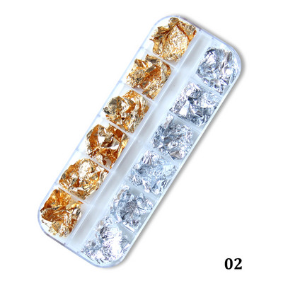 1 кутия Златни алуминиеви люспи Nail Art Glitter Paillette Пайети Неправилен пигмент Златно фолио Хартиени люспи Хромирани декорации за нокти