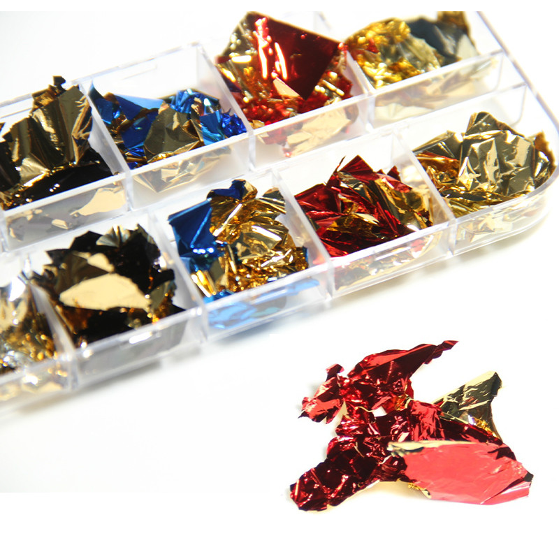 1 кутия Златни алуминиеви люспи Nail Art Glitter Paillette Пайети Неправилен пигмент Златно фолио Хартиени люспи Хромирани декорации за нокти