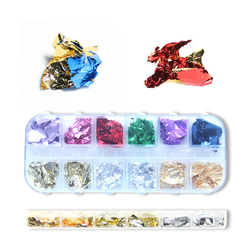 1 кутия Златни алуминиеви люспи Nail Art Glitter Paillette Пайети Неправилен пигмент Златно фолио Хартиени люспи Хромирани декорации за нокти