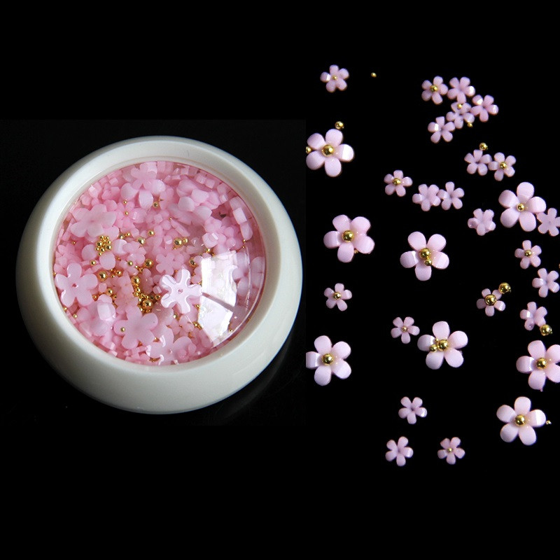 Roz, alb, negru, acrilic, flori, decorare pentru arta unghiilor