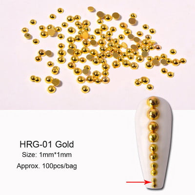 Mini lapos hátú acélgyöngyök körömdíszítések 1-3,0 mm vegyes méretű arany ezüst félkerek golyós 3D design ékszer manikűr barkácsolás