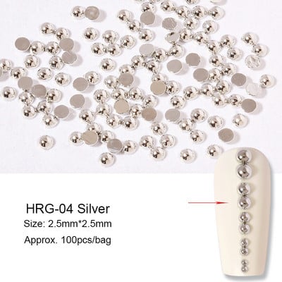 Mini lapos hátú acélgyöngyök körömdíszítések 1-3,0 mm vegyes méretű arany ezüst félkerek golyós 3D design ékszer manikűr barkácsolás