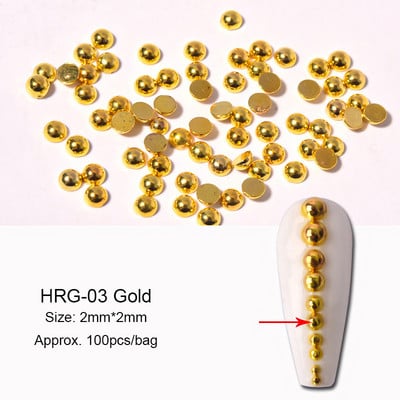 Mini lapos hátú acélgyöngyök körömdíszítések 1-3,0 mm vegyes méretű arany ezüst félkerek golyós 3D design ékszer manikűr barkácsolás