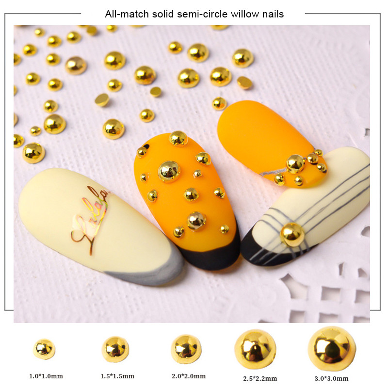Mini lapos hátú acélgyöngyök körömdíszítések 1-3,0 mm vegyes méretű arany ezüst félkerek golyós 3D design ékszer manikűr barkácsolás