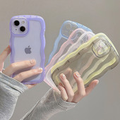 iPhone 14 13 12 11 Pro Max Mini XS SE 3 7 8 Plus ümbris armas läbipaistev lokkis laineline hübriid põrutuskindel kaitseraua kate, pehme põhi
