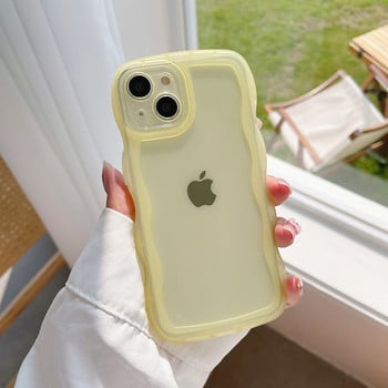 за iPhone 14 13 12 11 Pro Max Mini XS SE 3 7 8 Plus Case Симпатичен прозрачен калъф с къдрава вълна Hybrid Shockproof Bumper Cover Soft Fundas