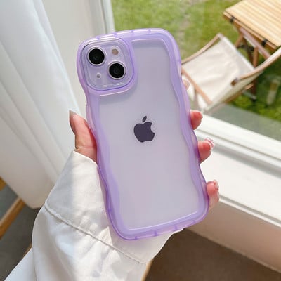 iPhone 14 13 12 11 Pro Max Mini XS SE 3 7 8 Plus ümbris armas läbipaistev lokkis laineline hübriid põrutuskindel kaitseraua kate, pehme põhi