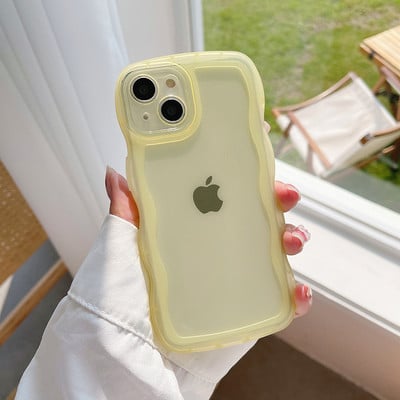 iPhone 14 13 12 11 Pro Max Mini XS SE 3 7 8 Plus ümbris armas läbipaistev lokkis laineline hübriid põrutuskindel kaitseraua kate, pehme põhi