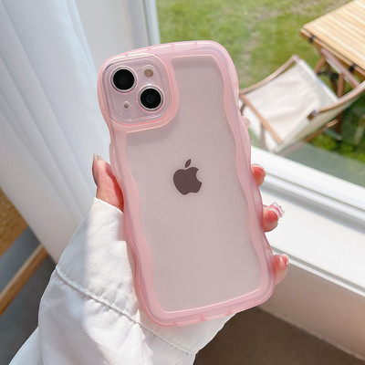 iPhone 14 13 12 11 Pro Max Mini XS SE 3 7 8 Plus ümbris armas läbipaistev lokkis laineline hübriid põrutuskindel kaitseraua kate, pehme põhi