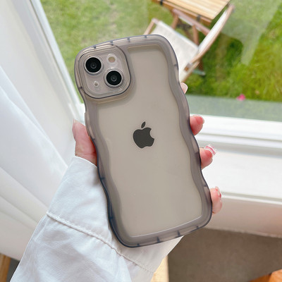 iPhone 14 13 12 11 Pro Max Mini XS SE 3 7 8 Plus ümbris armas läbipaistev lokkis laineline hübriid põrutuskindel kaitseraua kate, pehme põhi