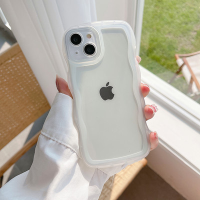iPhone 14 13 12 11 Pro Max Mini XS SE 3 7 8 Plus ümbris armas läbipaistev lokkis laineline hübriid põrutuskindel kaitseraua kate, pehme põhi
