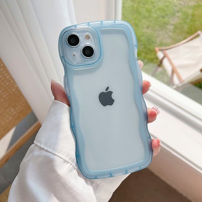 iPhone 14 13 12 11 Pro Max Mini XS SE 3 7 8 Plus ümbris armas läbipaistev lokkis laineline hübriid põrutuskindel kaitseraua kate, pehme põhi