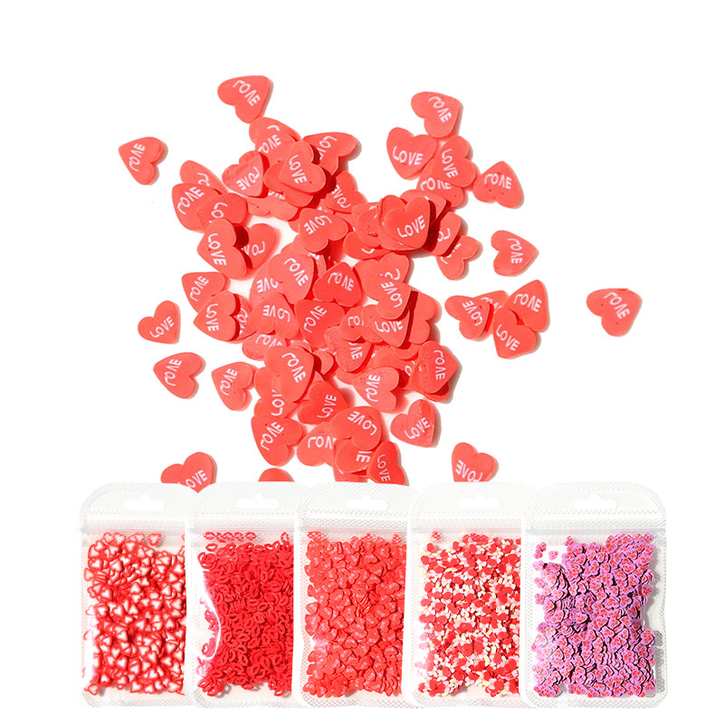 Love Nail Art flitterek Red Flake Nail Art Dekorációk Agyag Szelet Drágakövek Valentin-napi Manikűr tervezés Professzionális kiegészítők