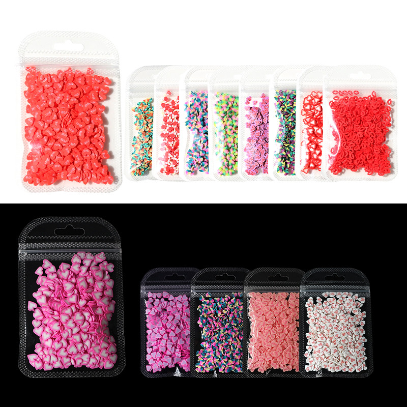 Love Nail Art flitterek Red Flake Nail Art Dekorációk Agyag Szelet Drágakövek Valentin-napi Manikűr tervezés Professzionális kiegészítők