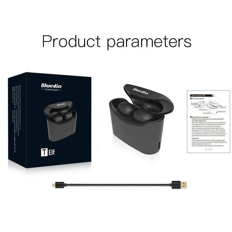 Оригинални Bluedio T-elf mini TWS слушалки Bluetooth 5.0 Спортни слушалки Безжични слушалки с кутия за зареждане за телефони