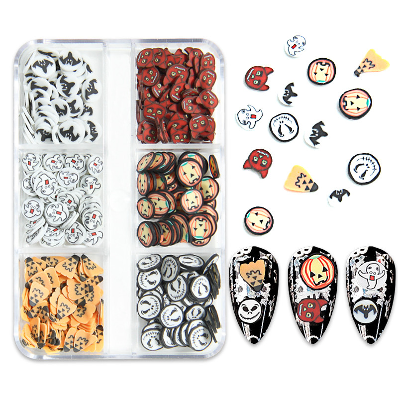 6 rácsos körömdíszítés karácsonyi halloween vegyes gyümölcs dizájn apró szelet díszítések 3D polimer agyag manikűr barkács körmök kiegészítők