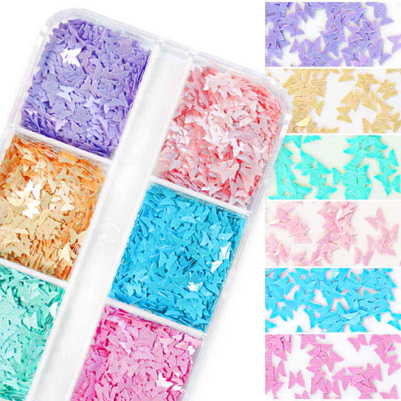 Olajfestés Pillangós körömmatricák Macaron Color Nails Art Glitter Flakes Manikűr Köröm kellékek Professzionális barkács kiegészítők