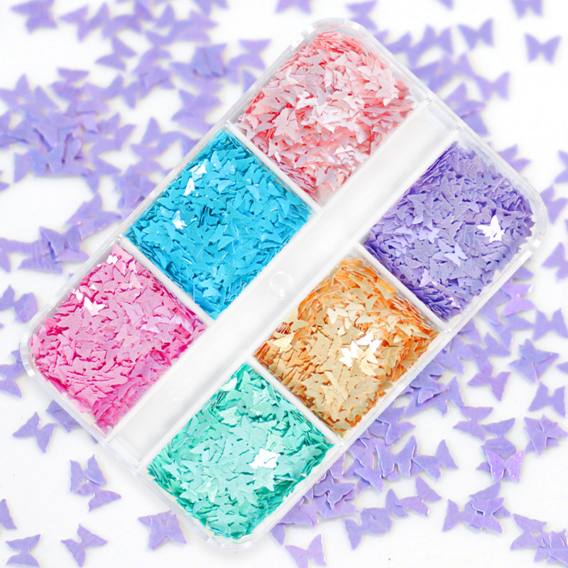 Olajfestés Pillangós körömmatricák Macaron Color Nails Art Glitter Flakes Manikűr Köröm kellékek Professzionális barkács kiegészítők