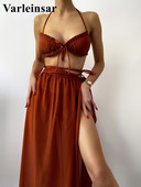 Halter ráncos Sarong bikinivel Női fürdőruha Női fürdőruha Háromrészes bikini szett fürdőruha Swim Lady V3528