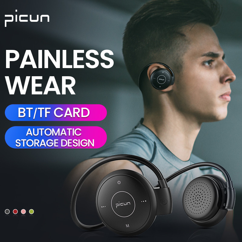 Picun T6 Sports Bluetooth ausinių ausinių kabliukas belaidis vandeniui atsparus MP3 triukšmą mažinančios ausinės, palaikančios TF kortelės ausines