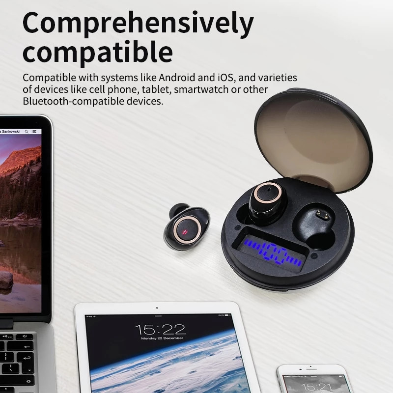 Bluedio D3 Bežične slušalice Prijenosne slušalice Touch Control BT 5.1 In Ear Slušalice s kućištem za punjenje Zaslon baterije