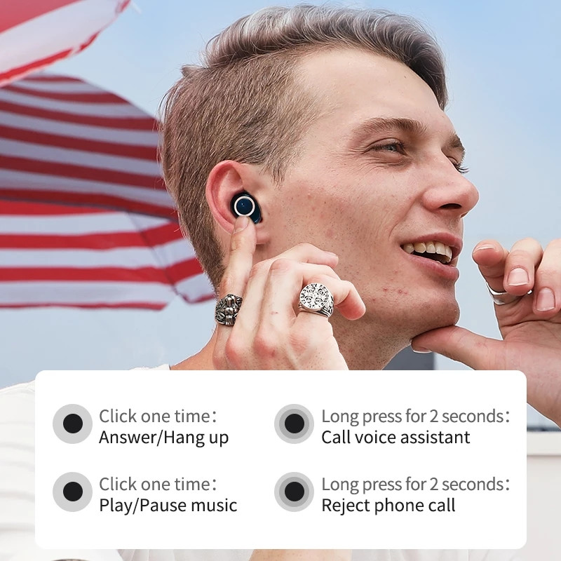 Bluedio D3 Bežične slušalice Prijenosne slušalice Touch Control BT 5.1 In Ear Slušalice s kućištem za punjenje Zaslon baterije