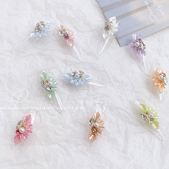 10 бр. 3D нокти с цветя, акрилни ноктопластики, модерни талисмани, кристали, издълбани с кристали, преса върху ноктите, декорация с пеперуди, перли