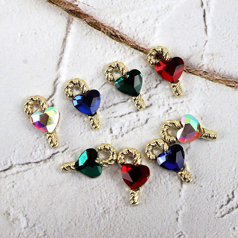 10kom Krila šišmiša Valentinovo Srce od kamenčića Privjesci za nokte 3D Ukrasi za nokte od legure kristala Metalni štapić Dodaci za štapove