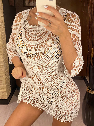 2022 Sexy dantela neagră croșetat tricotat fără spate tunică plajă acoperire acoperire rochie plajă ținute plajă îmbrăcăminte de plajă femei femei V367