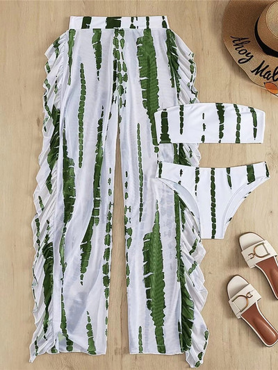 Bandeau Tie Dye With Beach Παντελόνι Μπικίνι Γυναικείο Μαγιό Γυναικεία Μαγιό Σετ μπικίνι τριών τεμαχίων Bather Μαγιό Swim V4086