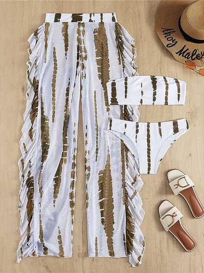 Bandeau Tie Dye With Beach Παντελόνι Μπικίνι Γυναικείο Μαγιό Γυναικεία Μαγιό Σετ μπικίνι τριών τεμαχίων Bather Μαγιό Swim V4086