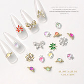 10 τμχ Crown Heart Nail Charms Luxury Candy Color Designer Alloy Nails Rhinestones Decors 3D Peach Heart Maple Leaf Nails Parts